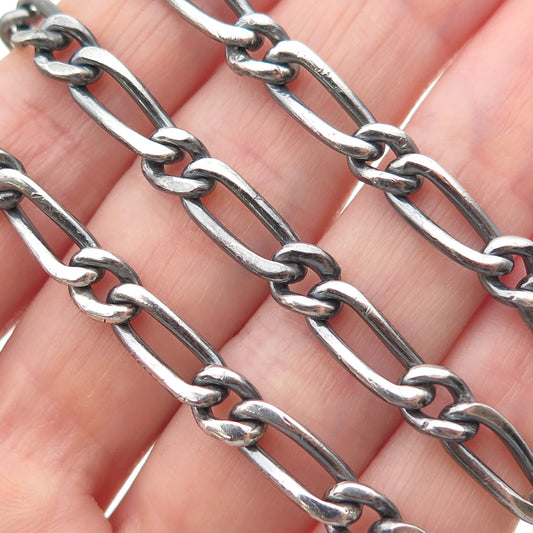 925 Sterling Silver Vintage Mexico Figaro Chain Oxidized Necklace 22"