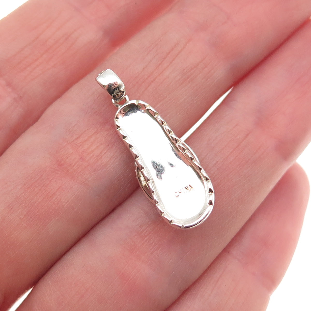 925 Sterling Silver Real Round-Cut Diamond Flip Flop 3D Charm Pendant