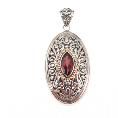 Art's Elegance Sterling Silver 14K Gold Vintage Real Red Garnet Floral Pendant
