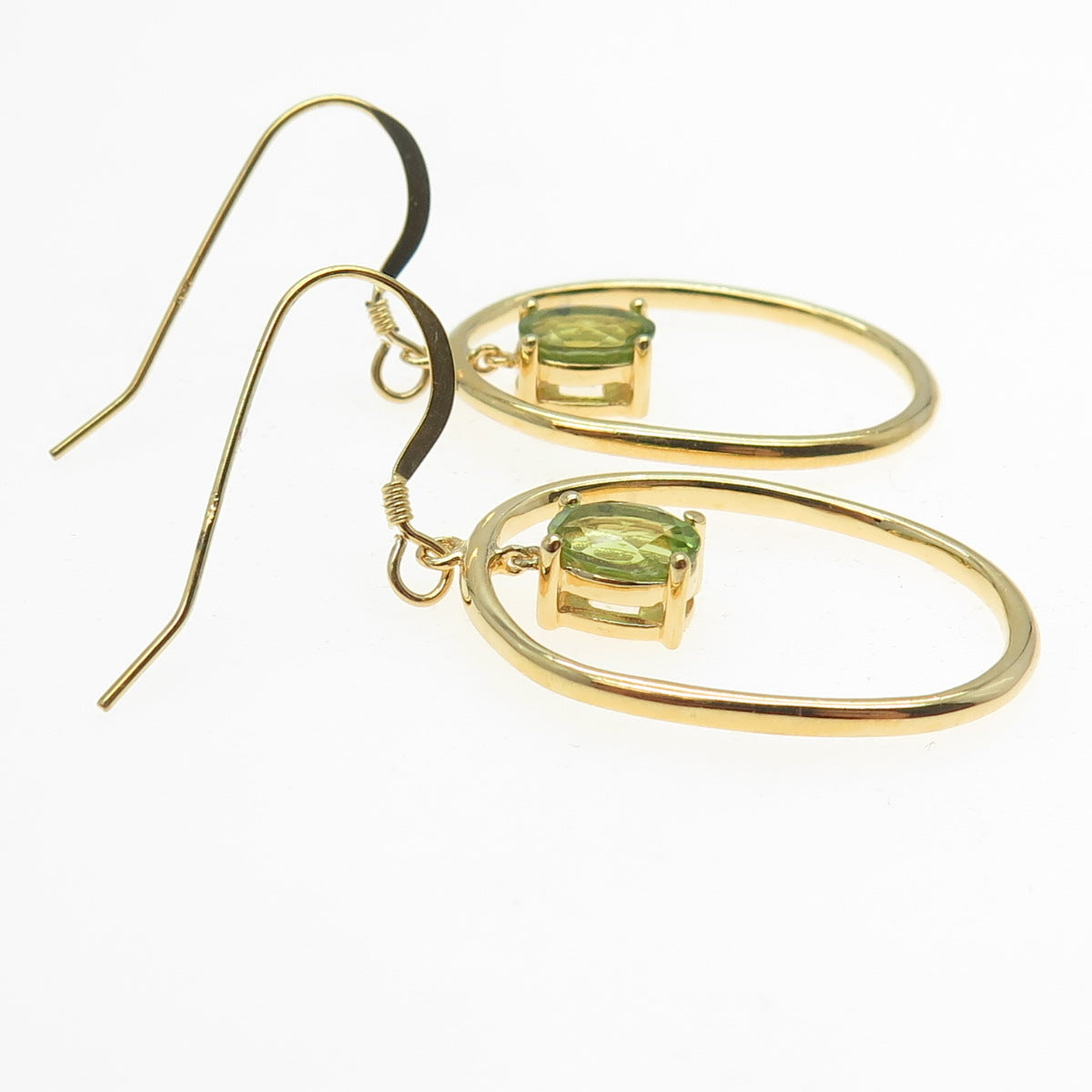 925 Sterling Silver Gold Plated Peridot Gem Dangling Earrings