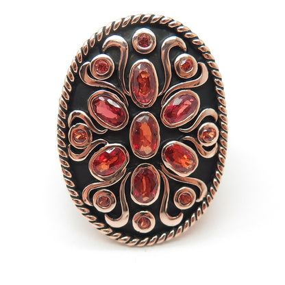 DSMK 925 Sterling Silver Rose Gold Plated Fire Sapphire Statement Ring Size 7.25