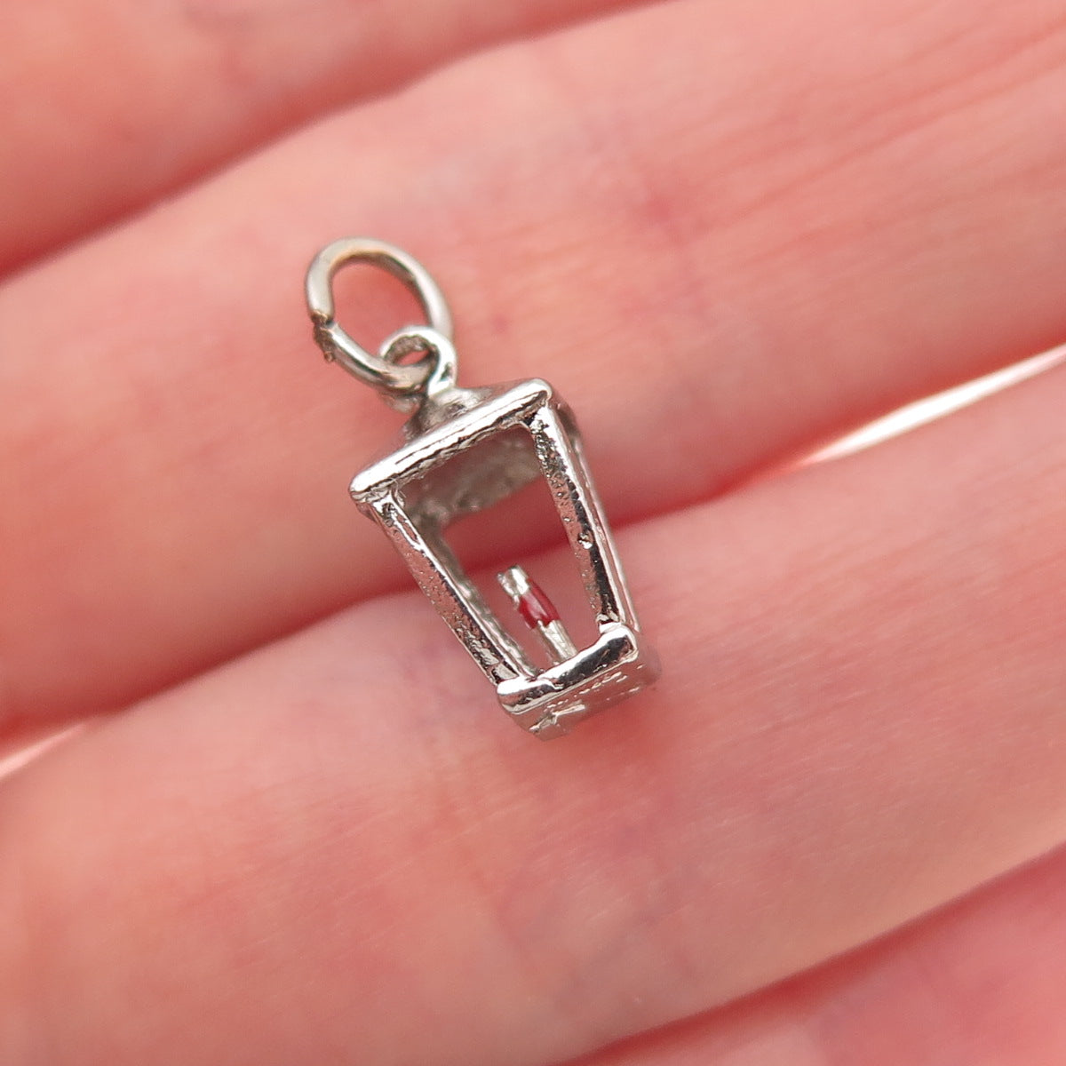 925 Sterling Silver Antique Art Deco Enamel Lantern Oxidized 3D Charm Pendant