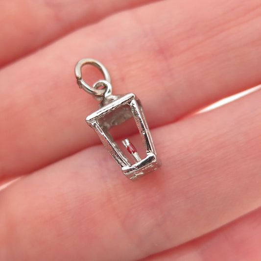 925 Sterling Silver Antique Art Deco Enamel Lantern Oxidized 3D Charm Pendant