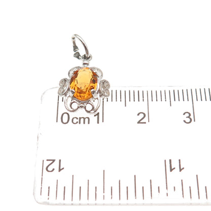 925 Sterling Silver Vintage Rhinestone Ornate Mini Charm Pendant