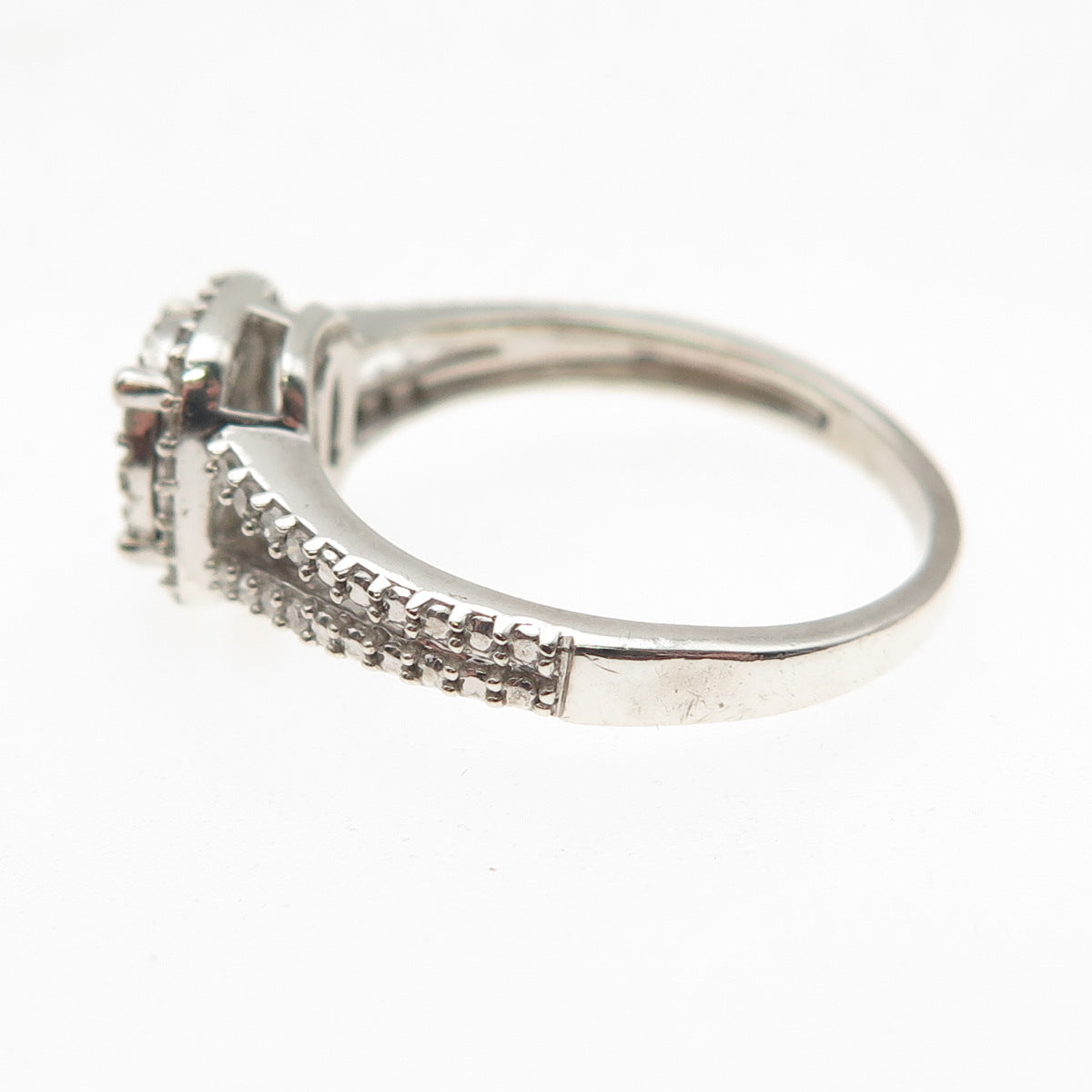 925 Sterling Silver Real Round-Cut Diamond Engagement Ring Size 7