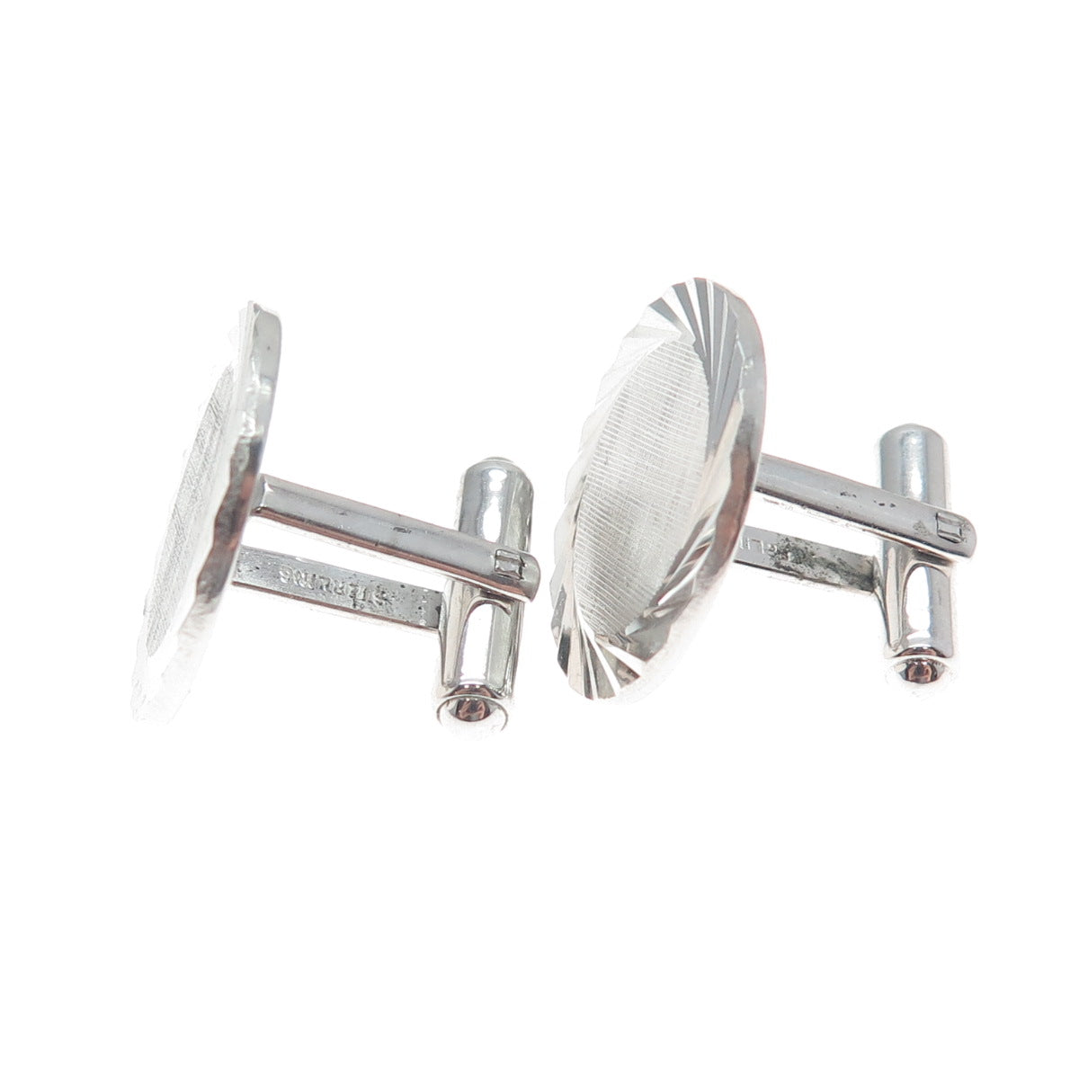 925 Sterling Silver Vintage PRK Diamond-Cut Round Cufflinks