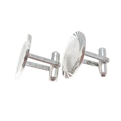 925 Sterling Silver Vintage PRK Diamond-Cut Round Cufflinks
