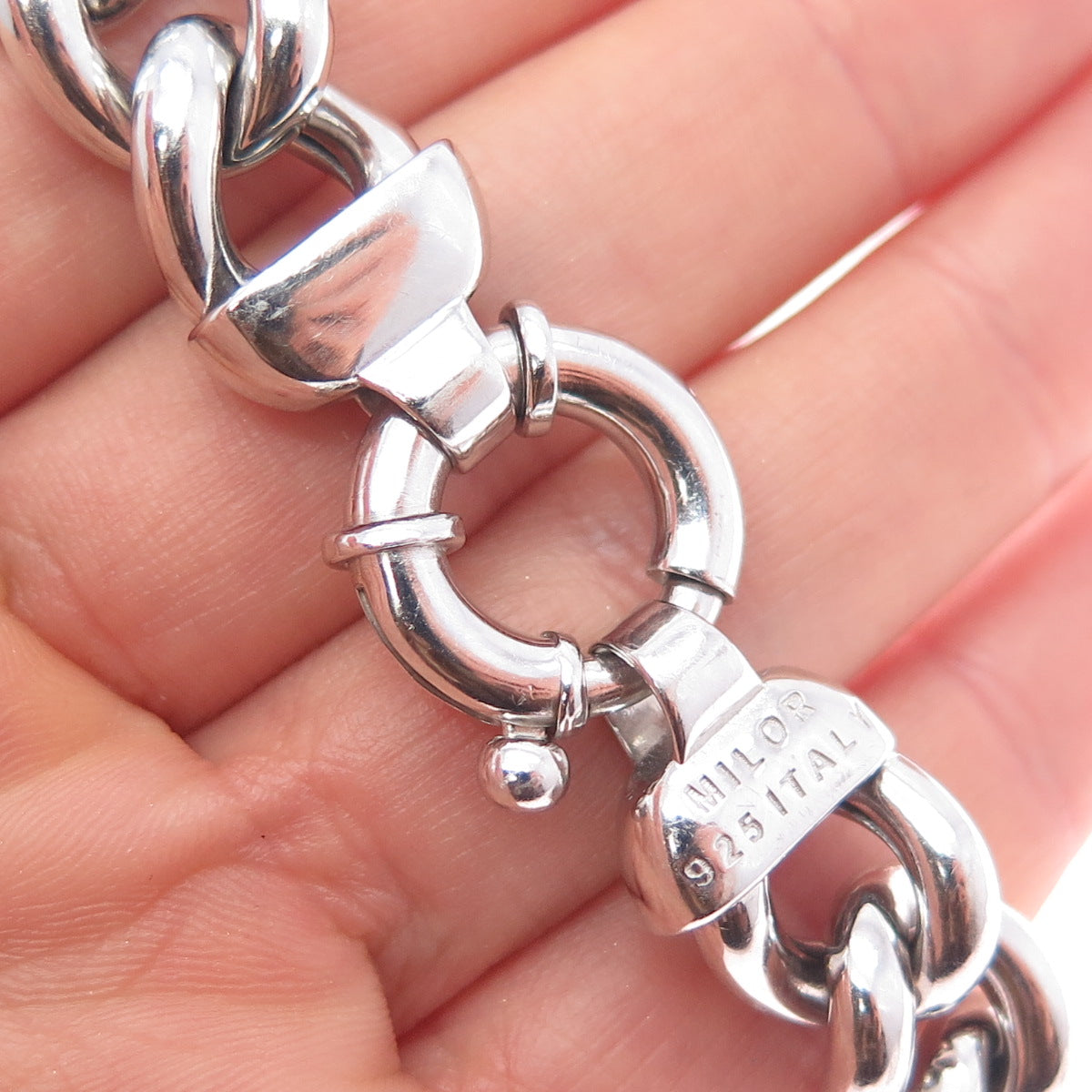 MILOR 925 Sterling Silver Vintage Italy Hollow Curb Link Bracelet 7"