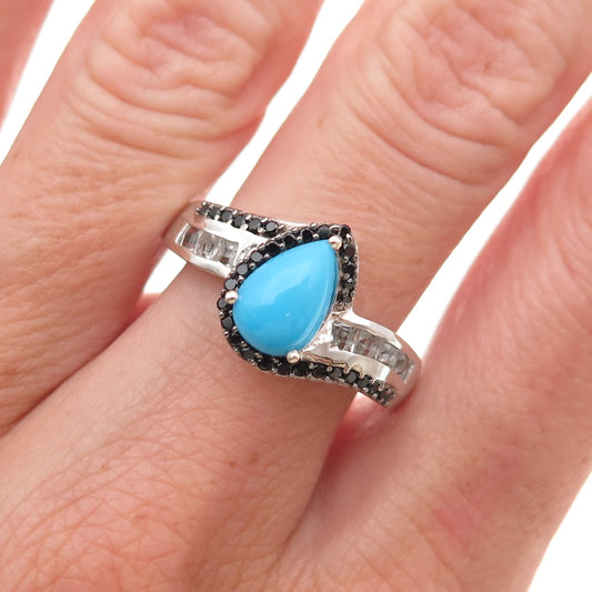 Chuck Clemency 925 Sterling Silver Real Turquoise White Topaz Spinel Ring Size 8