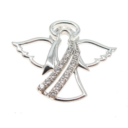 925 Sterling Silver Pave C Z Angel Slide Pendant