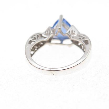 925 Sterling Silver Real Diamond & Iolite Love Oxidized Ring Size 5