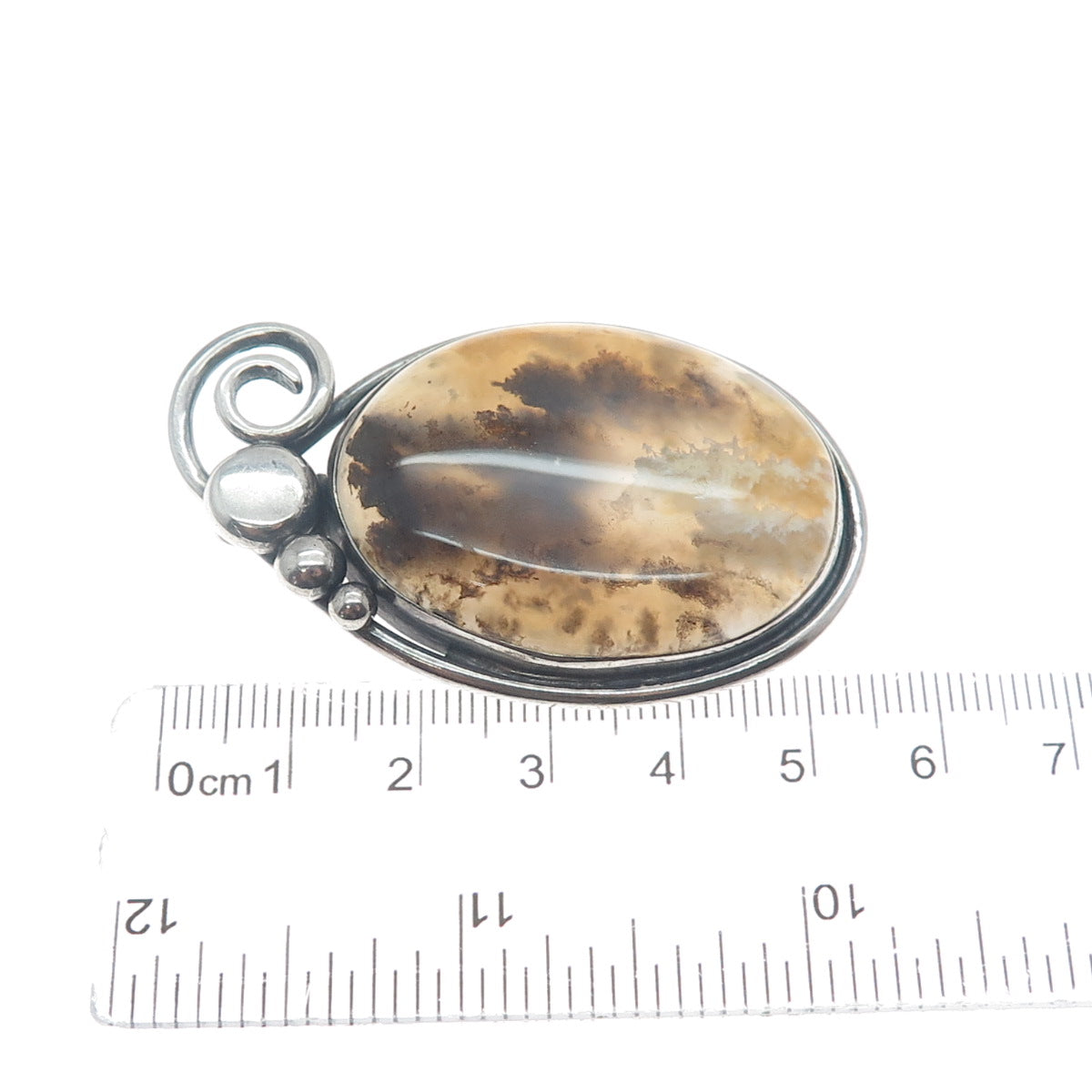 925 Sterling Silver Vintage Real Agate Gemstone Landscape Slide Pendant