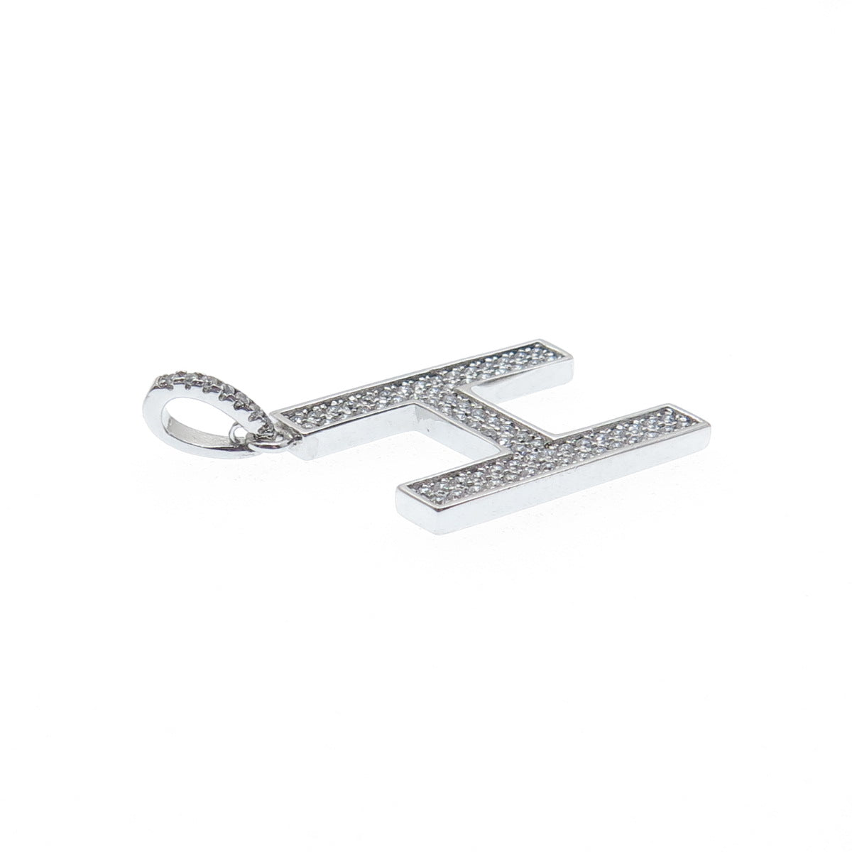 925 Sterling Silver Round-Cut C Z Sparkle Letter H Initial Charm Pendant