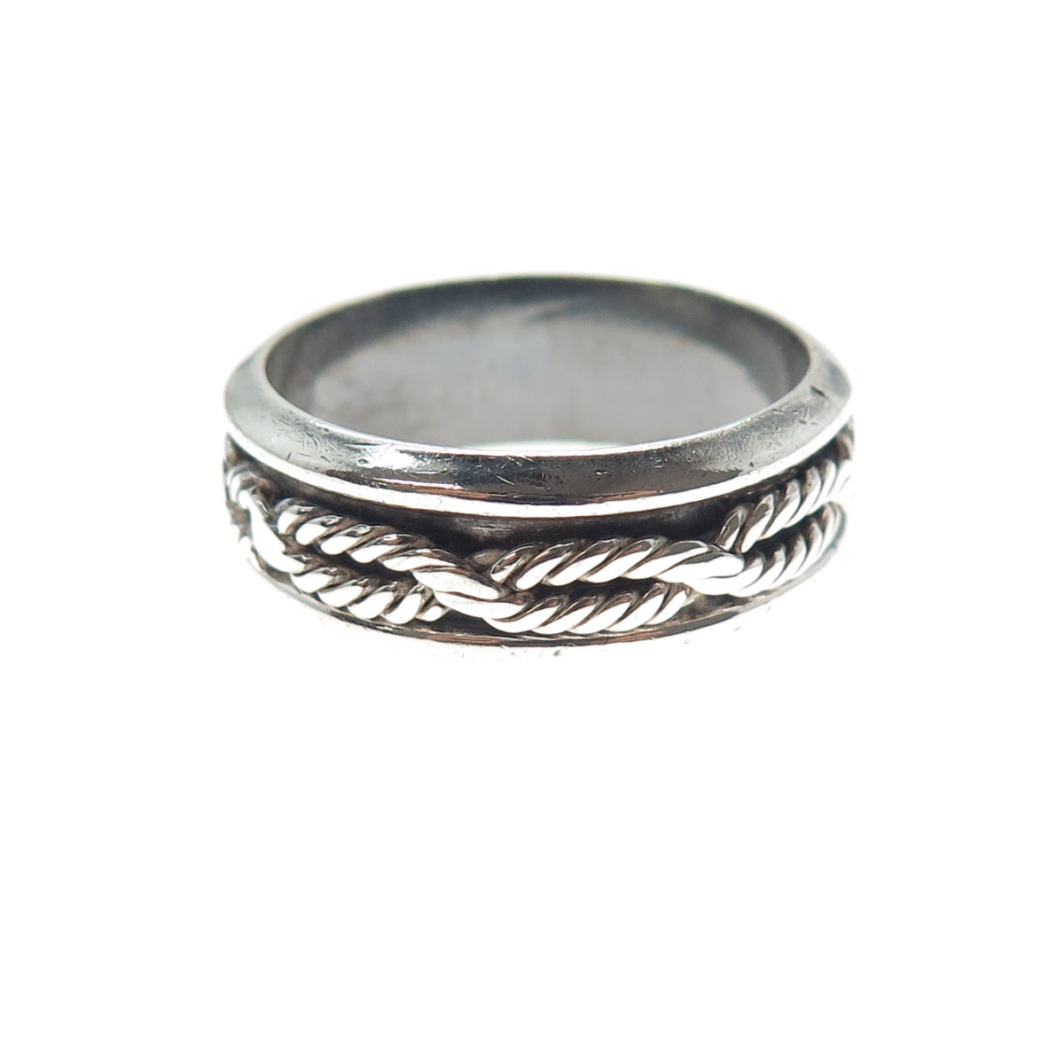 925 Sterling Silver Vintage Mexico Twisted Rope Oxidized Band Ring Size 14