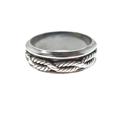 925 Sterling Silver Vintage Mexico Twisted Rope Oxidized Band Ring Size 14