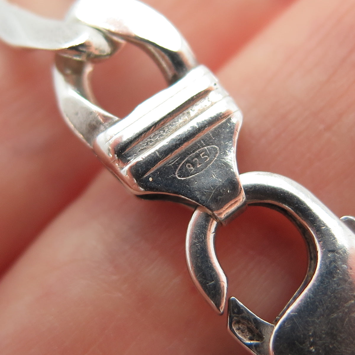 925 Sterling Silver Vintage Italy Figaro Link Bracelet 8.75"