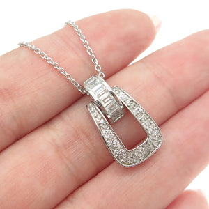 925 Sterling Silver Multi-Cut C Z Horse Bit Stirrup Cable Chain Necklace 16-18"