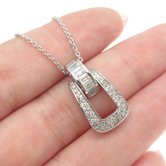 925 Sterling Silver Multi-Cut C Z Horse Bit Stirrup Cable Chain Necklace 16-18"