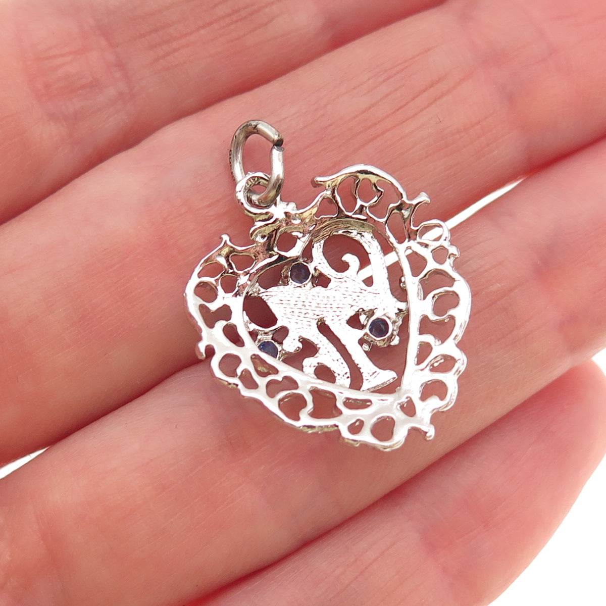 Spencer 925 Sterling Silver Vintage Rhinestone Sweet 16 Heart Charm Pendant