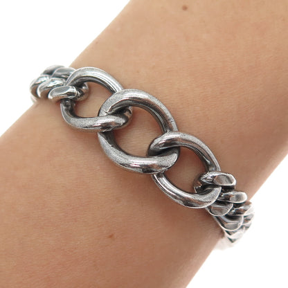 925 Sterling Silver Vintage Mexico Curb & Cuban Link Oxidized Bracelet 7"