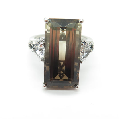 CHUCK CLEMENCY 925 Sterling Smoky Quartz White Topaz & Black Spinel Ring Size 8