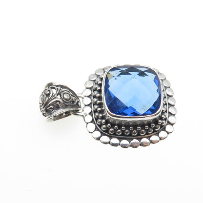BERIA 925 Sterling Silver Vintage Lab-Created Blue Spinel Dotted Charm Pendant