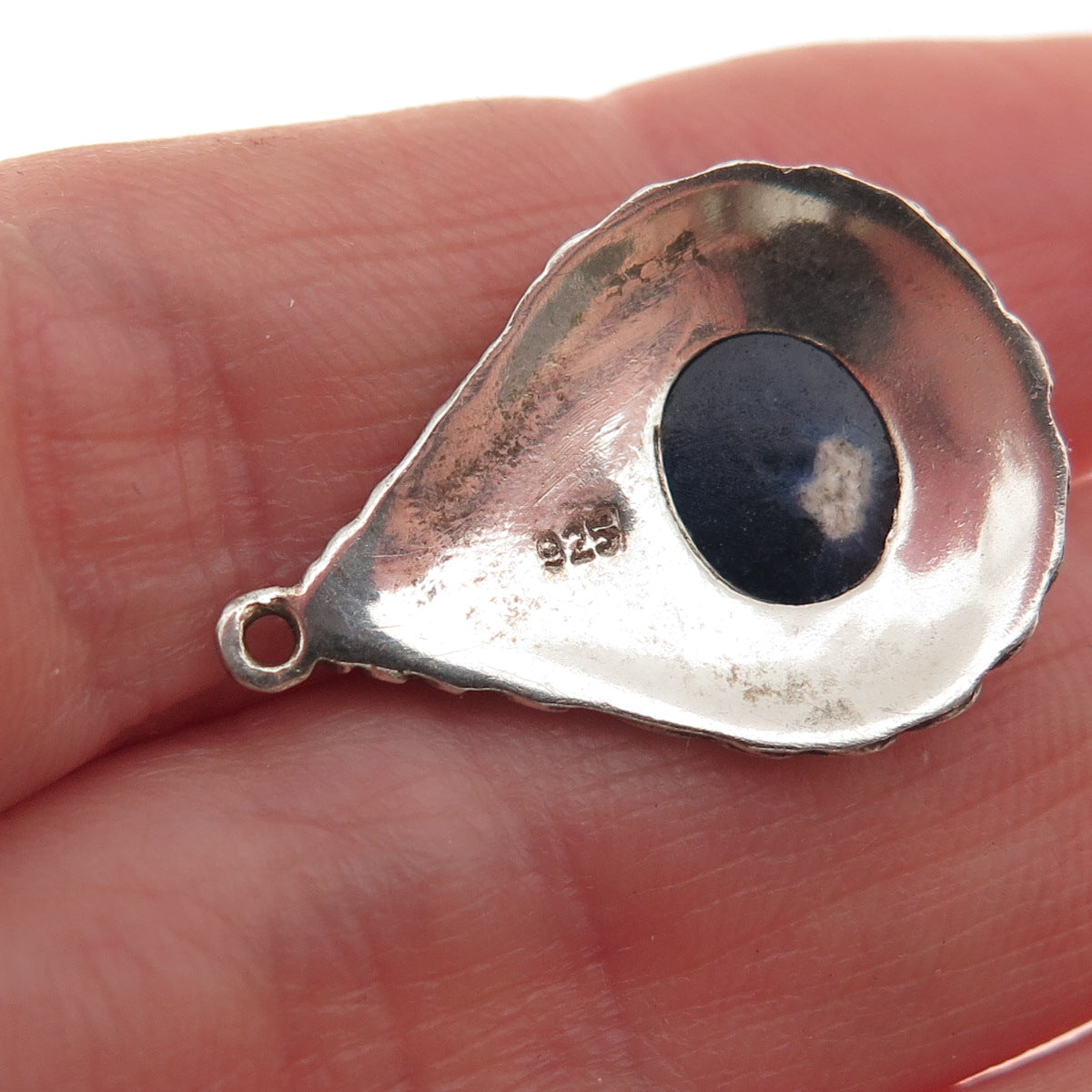 925 Sterling Silver Vintage Real Sodalite Teardrop Oxidized Charm Pendant