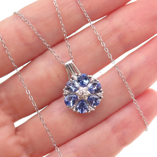 Chuck Clemency 925 Sterling Silver Real Tanzanite White Topaz Chain Necklace 20"