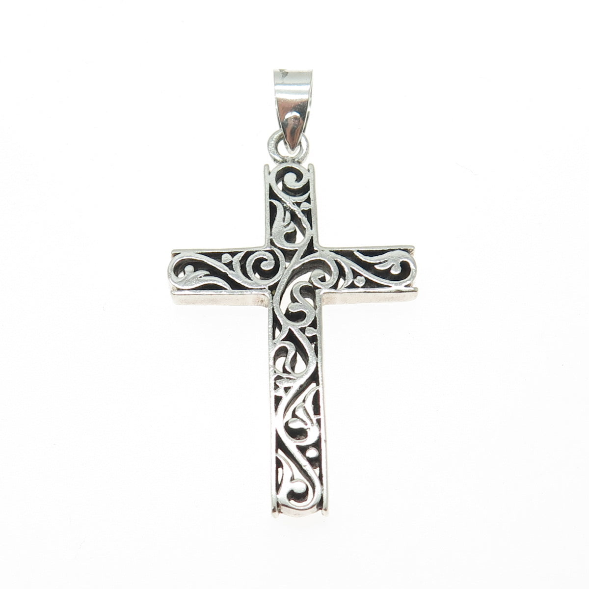 925 Sterling Silver Vintage Ornate Floral Cross Pendant