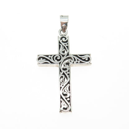 925 Sterling Silver Vintage Ornate Floral Cross Pendant