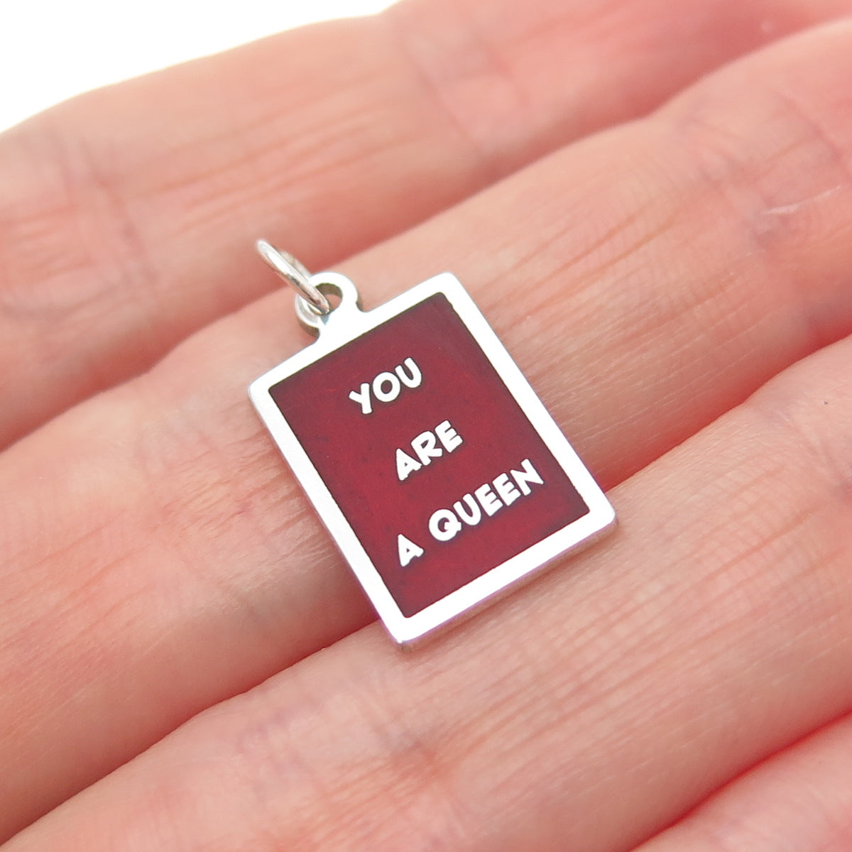 925 Sterling Silver Red Enamel You Are A Queen Minimalist Charm Pendant