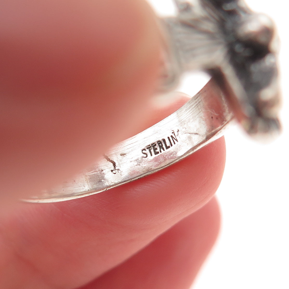 925 Sterling Silver Vintage Crucifix Cross Oxidized Ring Size 10.75