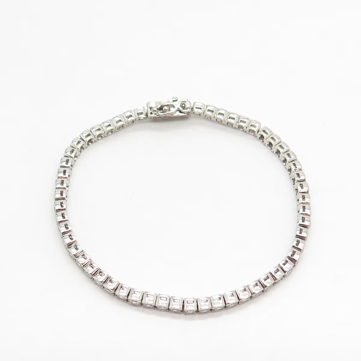925 Sterling Silver Vintage C Z Round Tennis Link Bracelet 7"