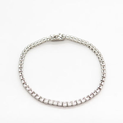925 Sterling Silver Vintage C Z Round Tennis Link Bracelet 7"
