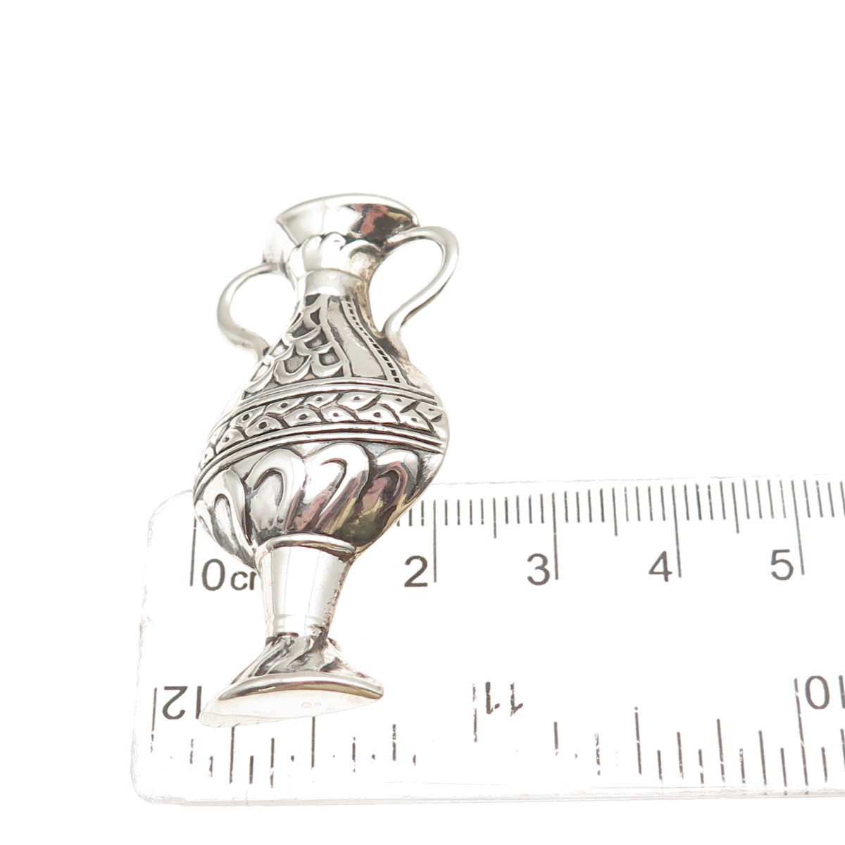 REO CO. 925 Sterling Silver Vintage Ornate Vase Oxidized Pin Brooch