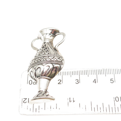 REO CO. 925 Sterling Silver Vintage Ornate Vase Oxidized Pin Brooch