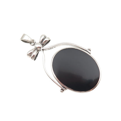 925 Sterling Silver Vintage Real MOP & Black Onyx Dual Sided Reversible Pendant