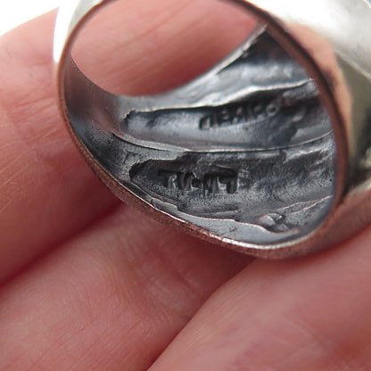 925 Sterling Silver Vintage Mexico Modernist Dome Oxidized Ring Size 6.75