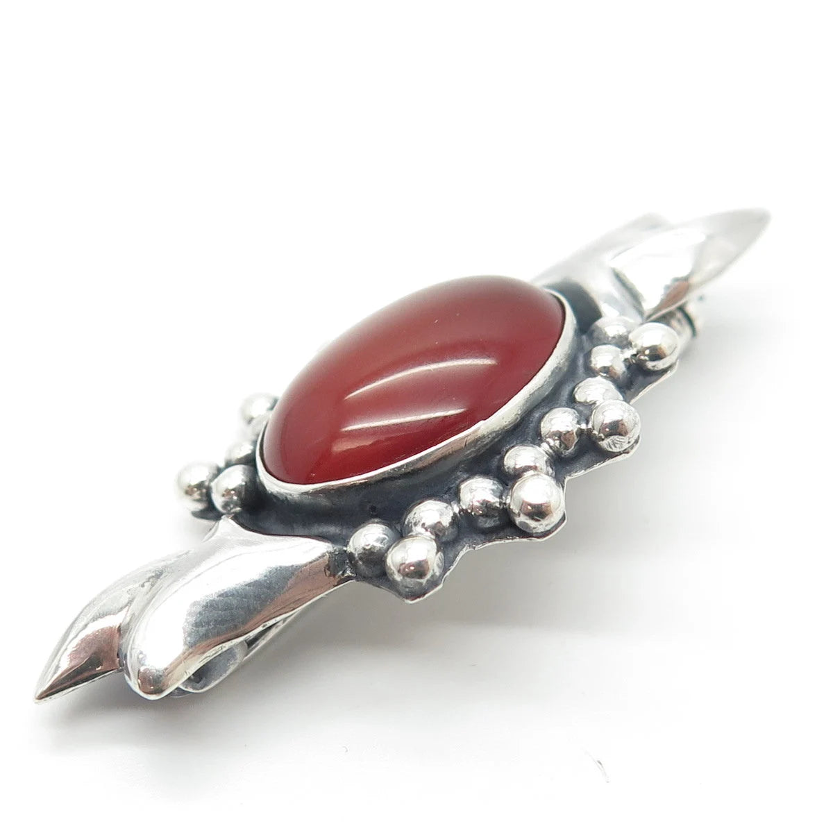 925 Sterling Silver Vintage Real Carnelian Gemstone Beaded Pin Brooch