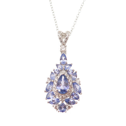 925 Sterling Silver Real Tanzanite & White Topaz Cable Chain Necklace 18"