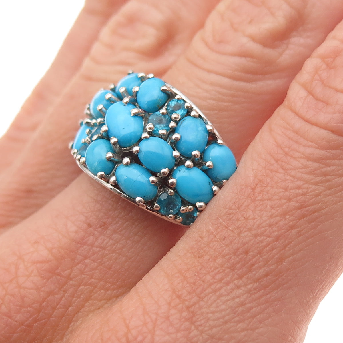 Chuck Clemency 925 Sterling Real Sleeping Beauty Turquoise & Apatite Ring Size 8