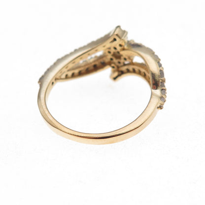 925 Sterling Silver Gold Plated Real Round-Cut Diamond Bypass Ring Size 6.25