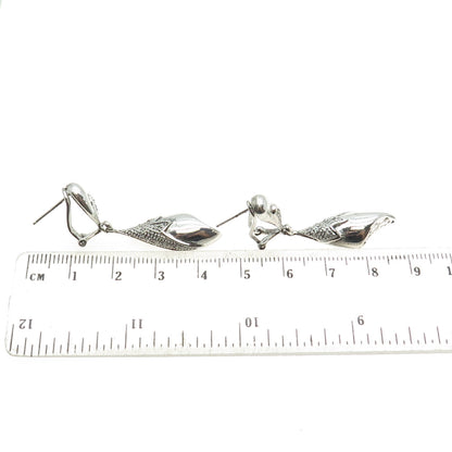 925 Sterling Silver Real White Diamond Modernist Omega Back Dangle Earrings