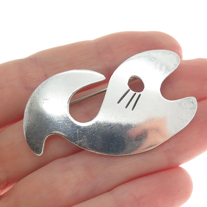 925 Sterling Silver Vintage Mexico Modernist Whale Pin Brooch