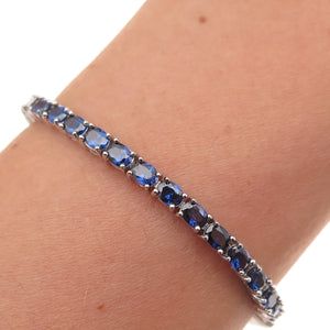 925 Sterling Silver Oval-Cut Lab-Created Sapphire Bracelet 7.5"