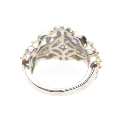 Chuck Clemency 925 Sterling 2-Tone Real Tanzanite & White Topaz Ring Size 5.25