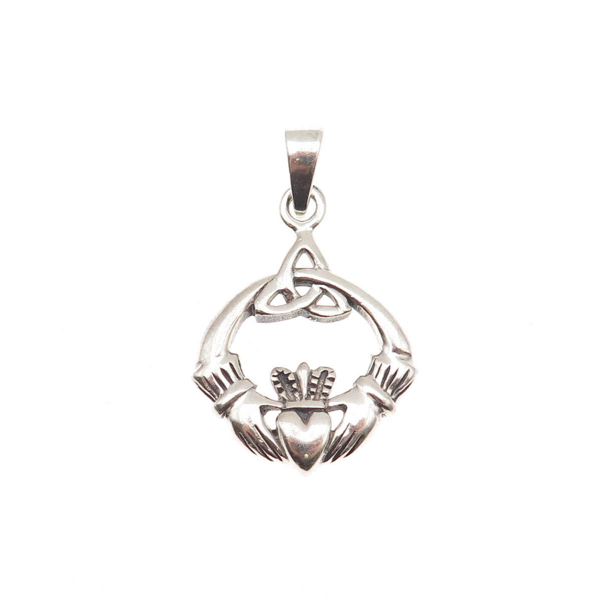 925 Sterling Silver Vintage Irish Claddagh Oxidized Charm Pendant