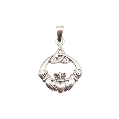 925 Sterling Silver Vintage Irish Claddagh Oxidized Charm Pendant