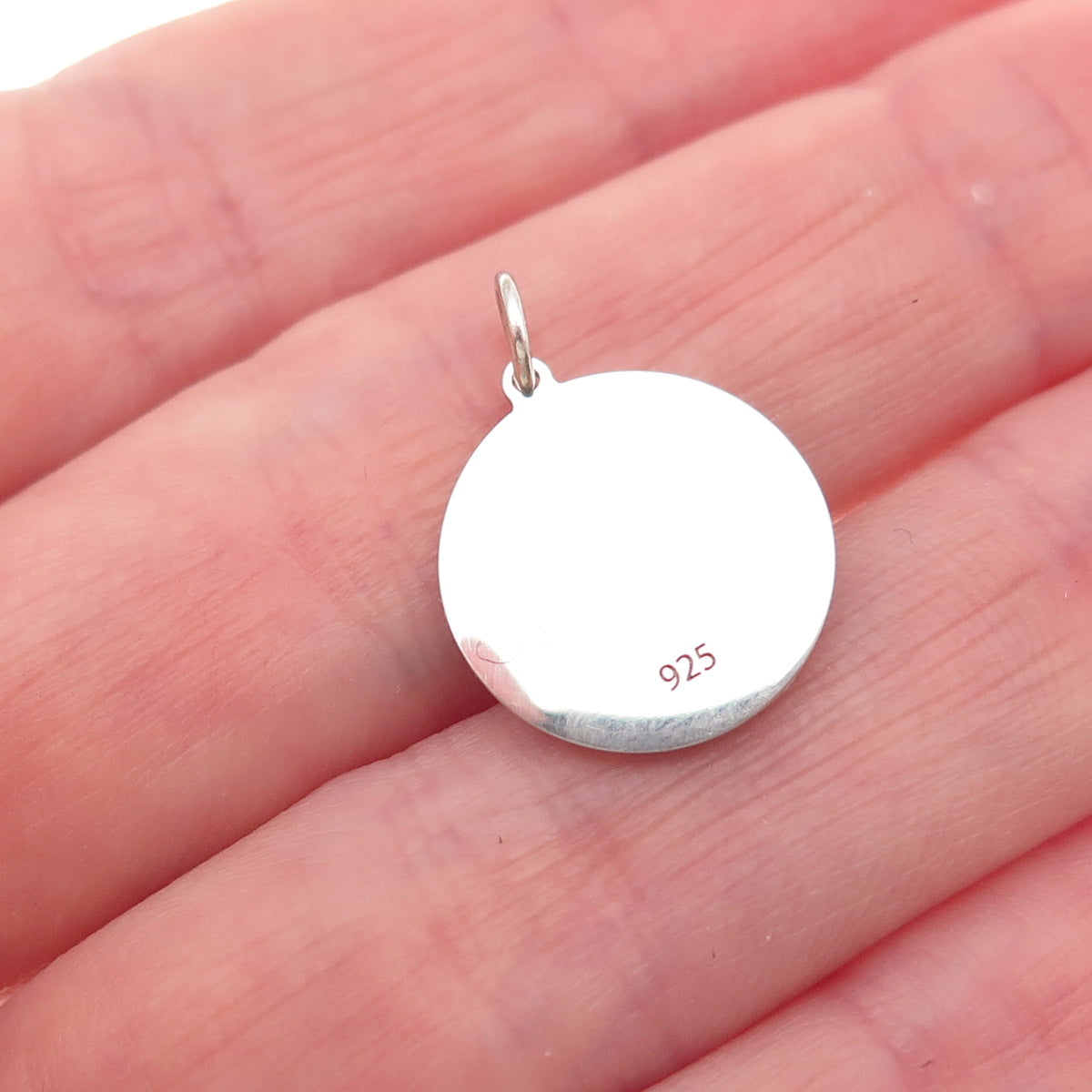 925 Sterling Silver Blue Enamel Moon Face Round Tag Mini Charm Pendant