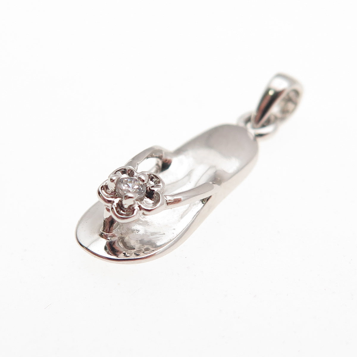 925 Sterling Silver Round-Cut C Z Flip Flop Mini Charm Pendant